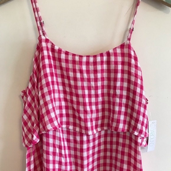 NWT Abound Pink Gingham Ruffle Tank - Picture 2 of 6